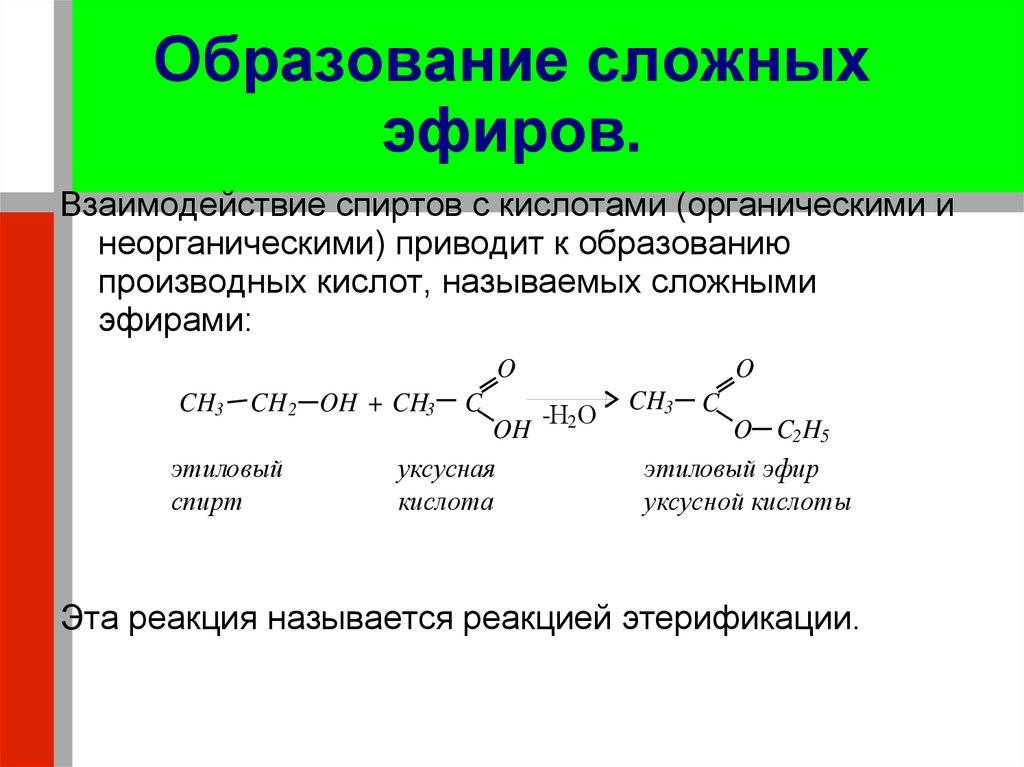 Сложные эфиры - формула, свойства, способы получения