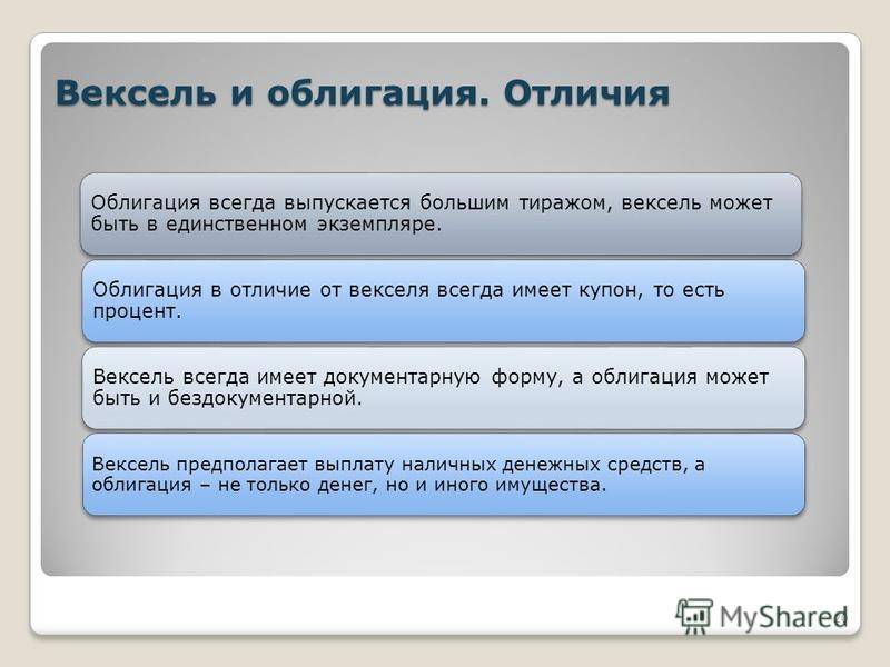 Чем отличается вексель от облигаций