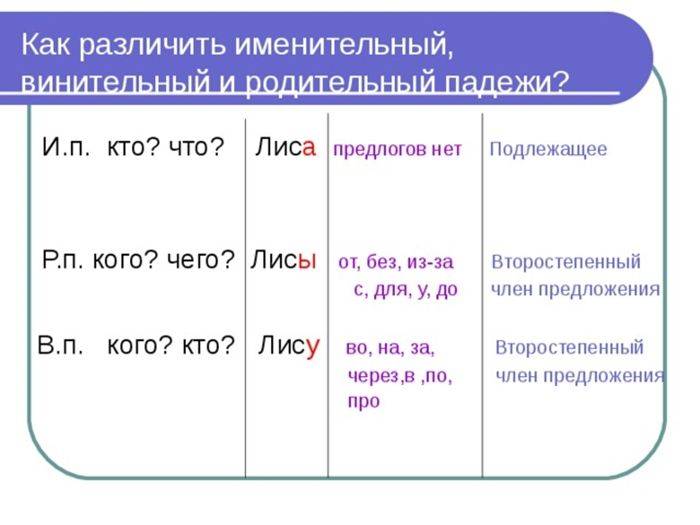 Как отличить родительный падеж от дательного. отличие винительного падежа от именительного
