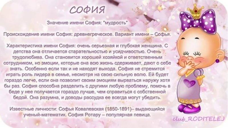 Имя софия, софья: значение и происхождения, перевод на другие языки, характер, судьба и совместимость / mama66.ru