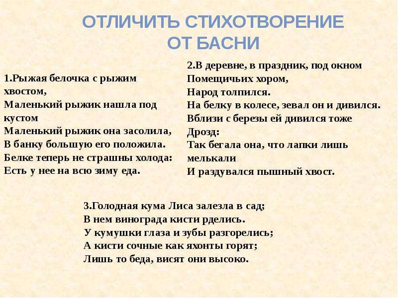 Чем отличается басня от стихотворения?