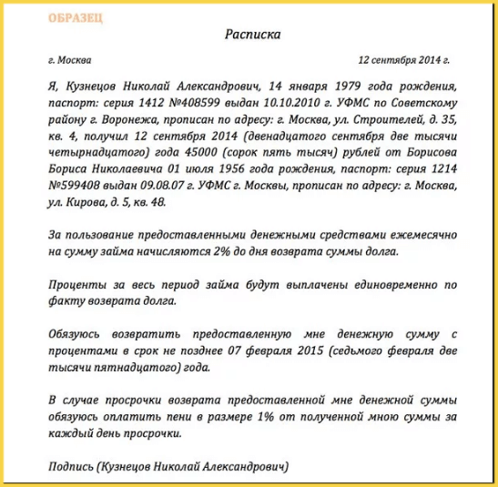 Нотариально заверенная расписка