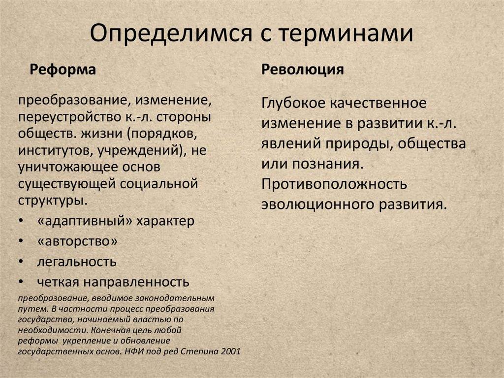 Каковы основные отличия реформ от революций: что это такое, сходства и различия понятий