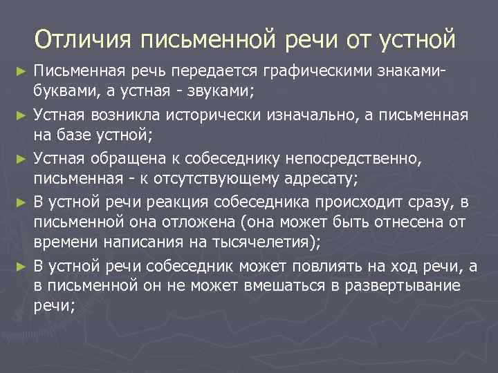 Отличия устной и письменной речи — основные различия и их влияние на коммуникацию